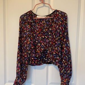 ASTR Red and Orange Long Sleeve Crop Blouse